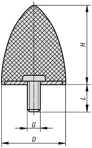 Norelem 26110-02002455 GUMMIPUFFER PARABELFÖRMIG AUSSENGEWINDE, M06X18, D=20, H=24, STAHL, KOMP:ELAST., NATURKAUTSCHUK Shore 55A, KOMP:SCHWARZ - Norelem 26110 Gummi Anschlagpuffer parabelfoermig