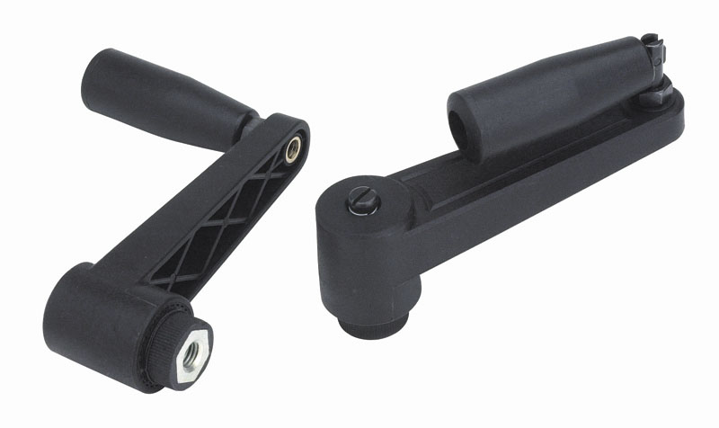 Leschhorn E519 Handkurbeln mit Umleggriff  L 108; R 80; Gewinde d1 M14; Kunststoff PA, schwarz, Gewindebuchse Messing - Boteco E519 Handkurbeln mit Umleggriff