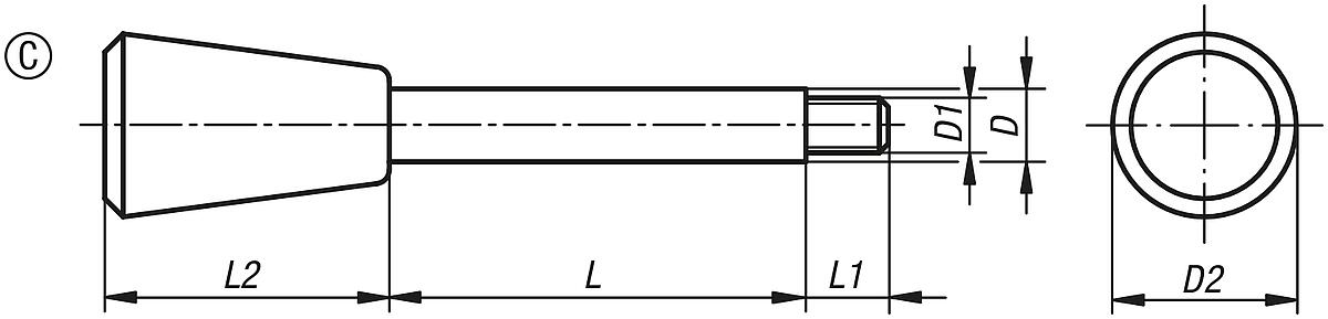 Kipp K0179.414X160 GRIFFSTANGE FORM C, D=14, D1=M12, L=160 - K0179-C Griffstangen - Form C - Massblatt