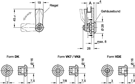 Ganter 115-DK-10-A4  Verriegelungen, Edelstahl A4, Betätigung mit Steckschlüssel, Riegelabstand A: 10, Form: DK - mit Dreikant, RoHS: Ja - GN 115 Verriegelungen - Edelstahl A4 - Betaetigung mit Steckschluessel - Massblatt