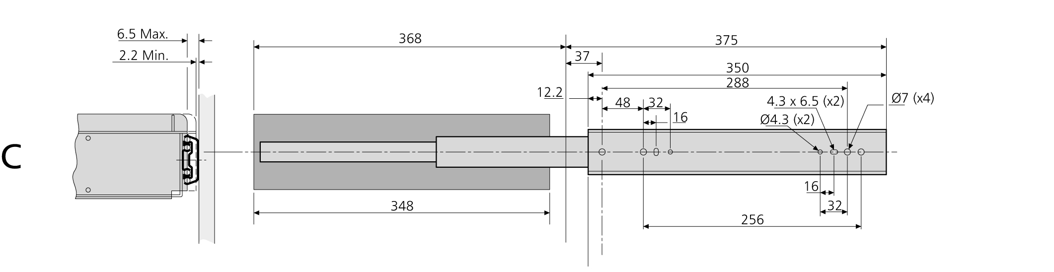 Accuride DAFR20-0500 Hängerahmen 1 x DIN A4 Einbaulänge 380-392 mm (Schiene separat zu bestellen) !! AUSLAUFARTIKEL !! - DB5517-1552