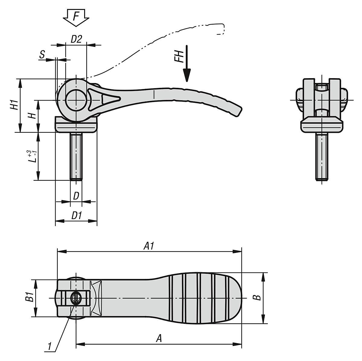 Kipp K0648.2531108X50 EXZENTERHEBEL GR.2 M8X50   EDELSTAHL EINSTELLBAR, MIT KUN - K0648 Exzenterhebel einstellbar mit Kunststoffgriff mit Aussengewinde-Stahl oder Edelstahl-Massblatt