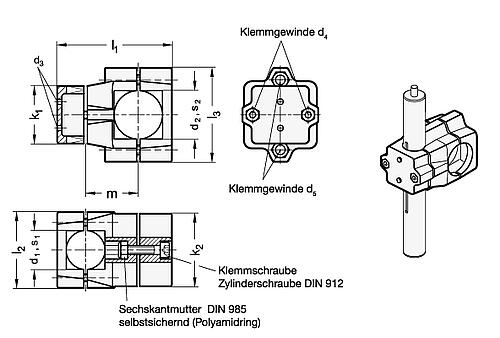Ganter 135.1-B30-B40-2-SW Verfahrschlitten für Lineareinheiten, Aluminium - GN 135-1 Verfahrschlitten fuer Lineareinheiten - Aluminium-Skizze