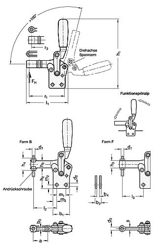 Ganter 810.11-1540-F Schnellspanner, Spannhebel vertikal, mit senkrechtem Fuß, schwere Ausführung  Longlife - GN 910-1 Schnellspanner - Spannhebel vertikal