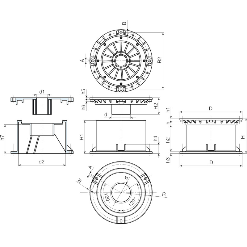 Leschhorn S802-065.T01 drehbare Drahtabwickler, D= 215 mm, H= 65 mm, für dreiphasig MIG / MAG-Schweißmaschinen, Material: Glasfaserverstärktes Polyamid - LE70229 S802 Haspel techniche Zeichnung MIG MAG Scheissen