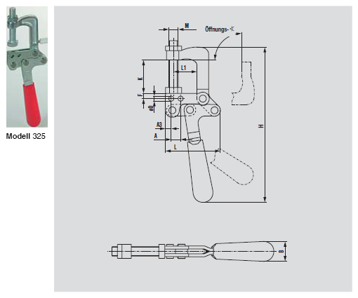 DESTACO 325 Spannzange Stationär Haltekraft 3600N, Öffnungswinkel 90° - 325 Spannzange Stationaer