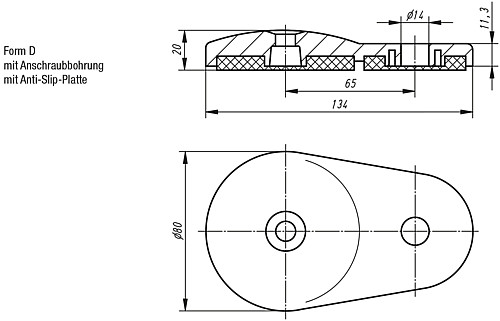 Kipp K0426.40801 TELLER MIT AUSLEGER, FÜR STELLFUSS, ZINK, ANTISLIPPLATTE - KIPP K0426-D Teller mit Ausleger fuer Stellfuesse aus