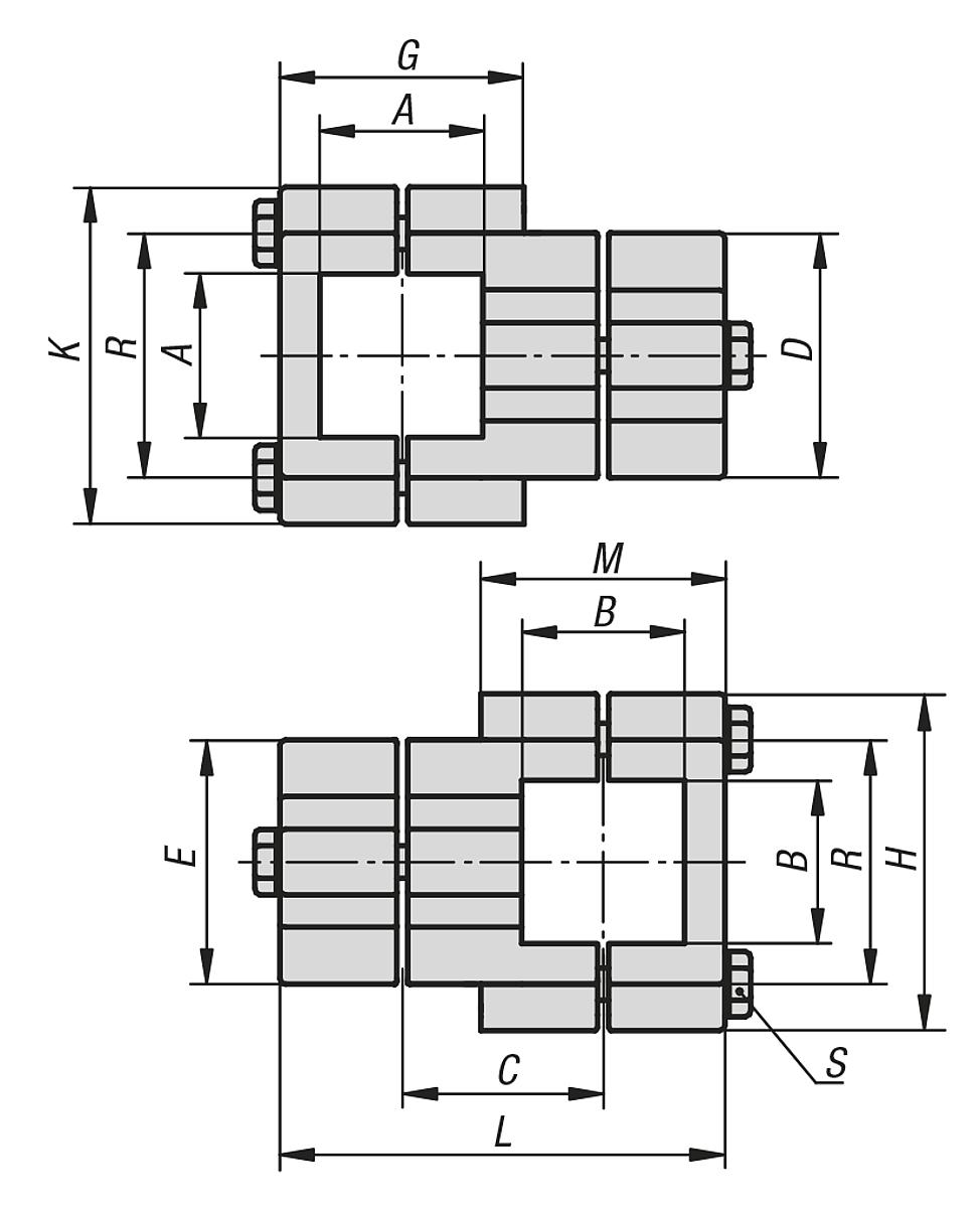 Kipp K0473.524040 KREUZKLEMMSTÜCK  ALUMINIUMGUSS, A=40,3, B=40,3 - K0473 Kreuzklemmstuecke - Aluminium - Massblatt