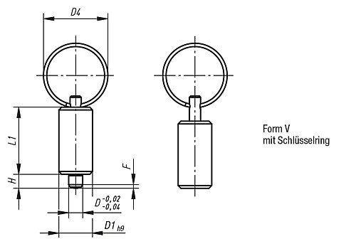 Kipp K0636.4308 ARRETIERBOLZEN GR.3 FORM V, ARRETIERSTIFT GEH RTET - KIPP K0636 Arretierbolzen ohne Bund