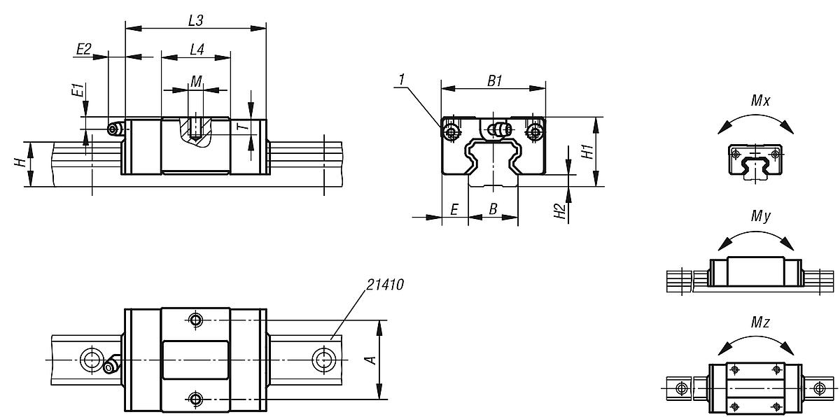 Norelem 21406-15004801 FÜHRUNGSWAGEN KOMPAKT, KURZ, - NLM 21406 Fuehrungswagen  kompakt - kurz - Massblatt