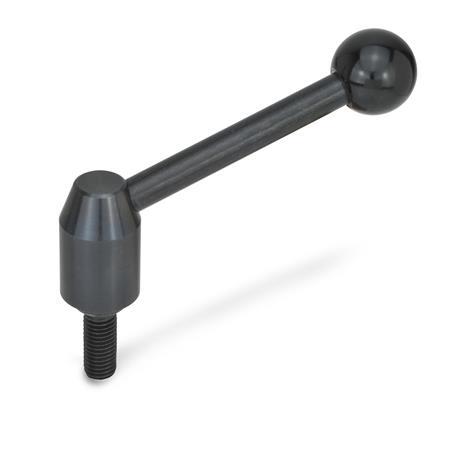 Ganter 212.3-21-M8-40-E VERST.SPANNHEBEL M.SCHRAUBE, SCHRÄG - GN-212.3-Verstellbare-Spannhebel-Stahl-mit-Aussengewinde-Hebel-schraeg