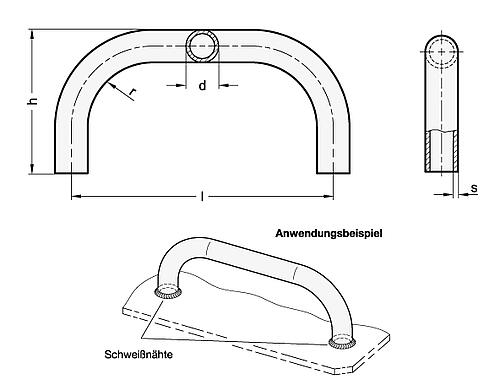 Ganter 426.3-ST-20-150-A Bügelgriffe zum Anschweißen - GN 426-3 Buegelgriffe zum Anschweissen-Skizze