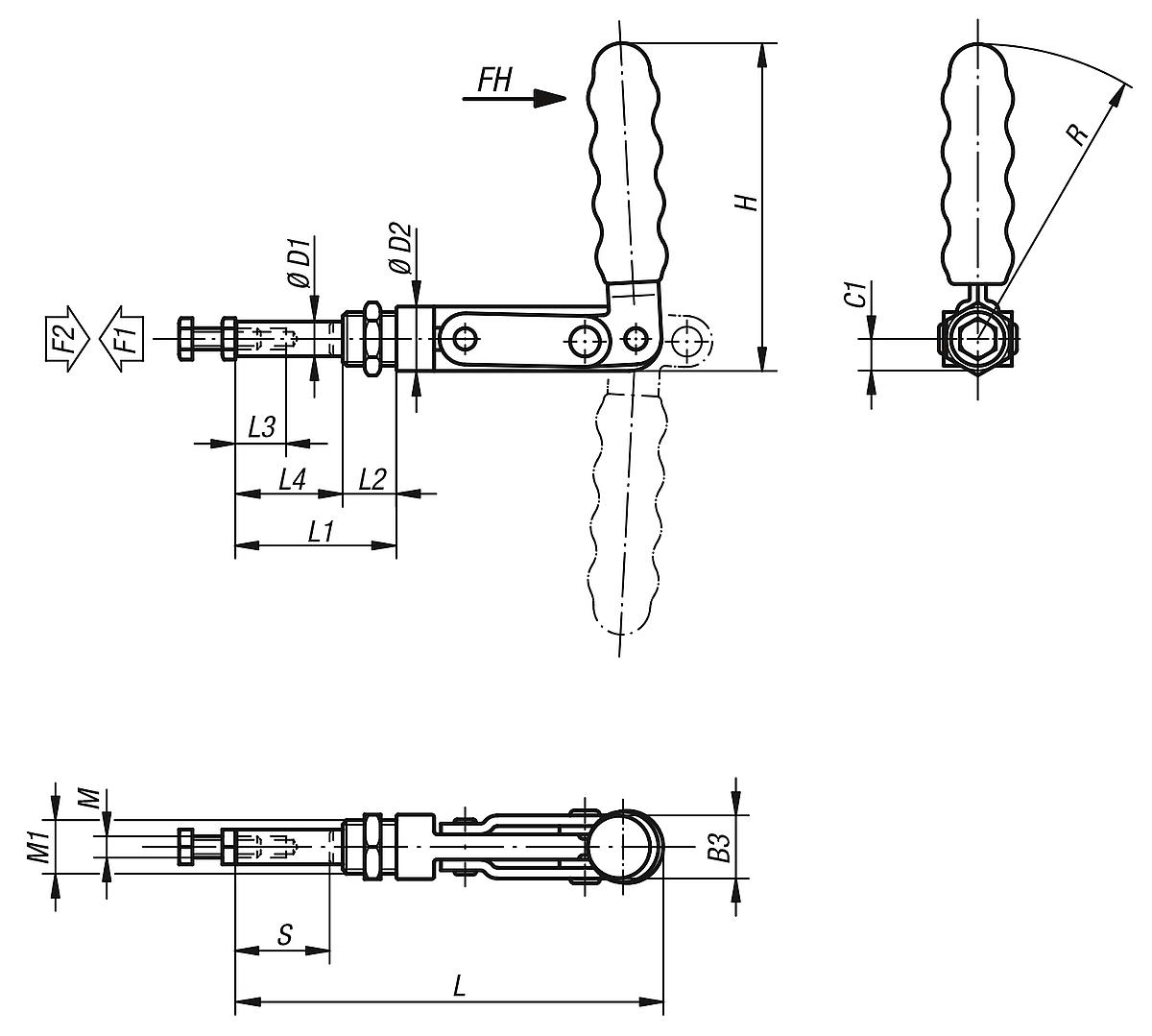 Kipp K0086.0750 SCHUBSTANGENSPANNER, OHNE KONSOLE, P=750 daN - K0086 Schubstangenspanner ohne Konsole - Massblatt