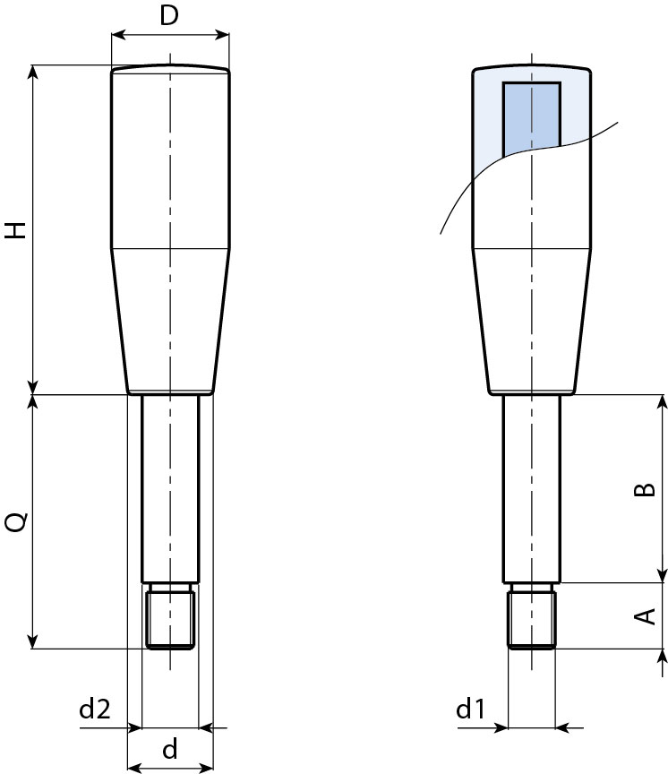 Leschhorn M137 Griffstangen  H 91; d 22,5; Gewinde d1 M14; Kunststoff PA, schwarz - Boteco M137 Griffstangen