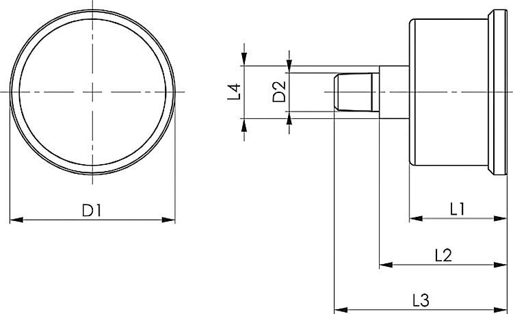 AMF 1510CZ Manometer, max. Drehzahl: 100 1/min, L1: 26 mm, D1: 44 mm - LE 1510CZ Manometer -Skizze