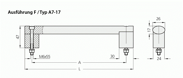 Leschhorn A7-13-F100-N33 Rohrgriffe frontseitigen Anschrauben A 100, Schenkel natur, Edelstahlsteg, - Griff aus Einzelelementen, komplett montiert - LE A7-17 Edelstahl Rohrgriffe - frontseitiges Anschrauben - Massblatt