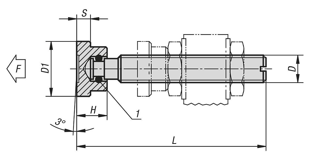 Kipp K0688.12X73 DRUCKSCHRAUBE MIT DRUCKSTÜCK, M12X73,5 - K0688 Druckschrauben mit Druckstueck - Massblatt