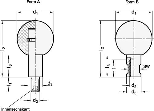 Ganter 319.5-25-M6-A DREHBARER EDELSTAHL KUGELKNOPF - GN 319-5 Drehbare Kugelknoepfe - Kunststoff - Edelstahl-Skizze