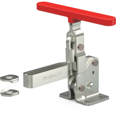 DESTACO 210-TU Vertikal-Kniehebelspanner Haltekraft 2800 N - 3400 N, Öffnungswinkel 105° - 210-TU Vertikalspanner - U-Spannarm - Fuss abgewinkelt - Edelstahlausfuehrung