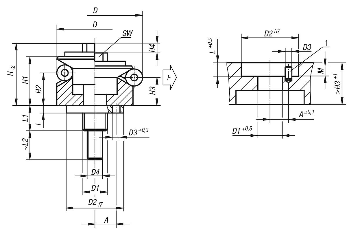 Norelem 03158-0101203 ZENTRIERSPANNER FORM A, - NLM 03158-A Zentrierspanner ohne Schutz - Massblatt