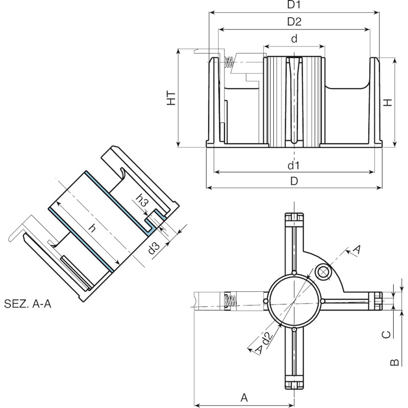 Leschhorn S60038.TG1001 Kabelklemmen mit Sechskant Mutter, Bohrung d1= Ø 10,5 mm, Material: Glasfaserverstärktes Polyamid - LE S802 Schweissgeraete Zubehoer-EcoLine-Massblatt
