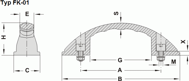Leschhorn FK-01.A100.84  feinstruktur Bügelgriffe ohne Kappen A 100,  Polyamid schwarz - Zeichnung FK-01 Feinstruktur Kunststoff Buegelgriffe
