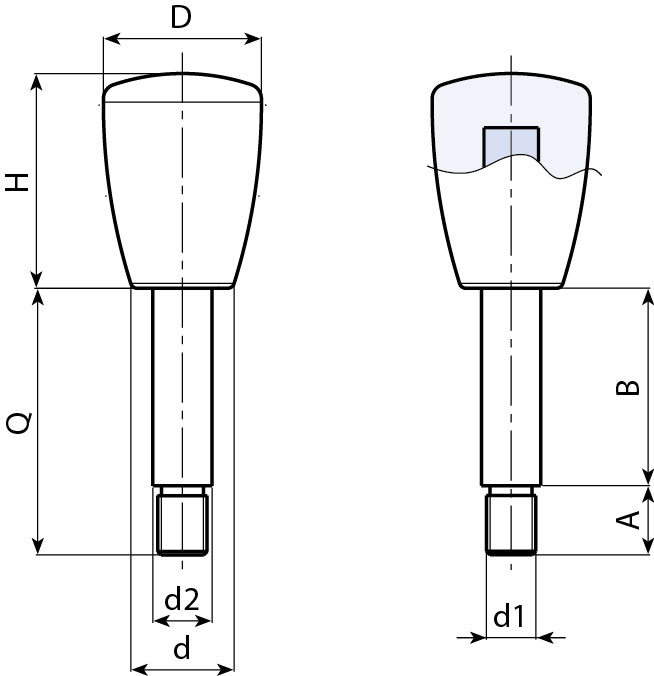 Leschhorn I113 Konusschrauben  D 25; d 17; Gewinde d1 M8; Kunststoff PA, schwarz - LE I113 Konusschrauben-EcoLine-Massblatt