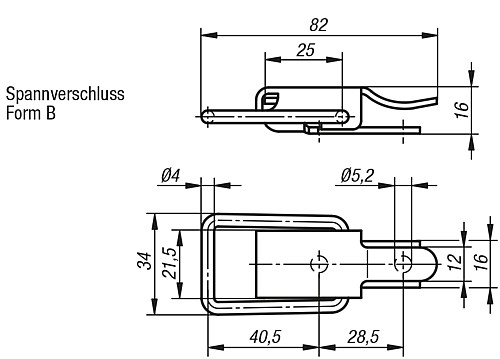 Norelem 05531-2520822 SPANNVERSCHLUSS MIT SPANNBÜGEL, FORM B, EDELSTAHL - Norelem 05531-SVB Spannverschluesse mit Spannbuegel Form B