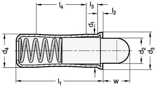 Ganter 614.4-10-KU FED.DRUCKSTÜCK ZUM EINPRESSEN, BOLZEN KUNSTSTOFF - GN 614-4 Federnde Druckstuecke - zum Einpressen - mit Bolzen-Skizze