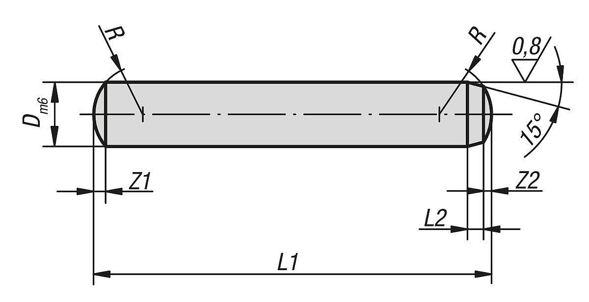 Norelem 03320-05X14 ZYLINDERSTIFT DIN 6325, D=5, L=14 - ISO 8734 Zylinderstifte  -alte Norm DIN 6325- - Massblatt