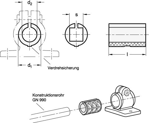 Ganter 290-18-B12-29-GR  Reduzierbuchsen, für Klemmverbinder aus Kunststoff, Bohrung d1: 18, Bohrung d2: B 12, Länge l: 29 - GN 290 Reduzierbuchsen - fuer Klemmverbinder aus Kunststoff - Massblatt