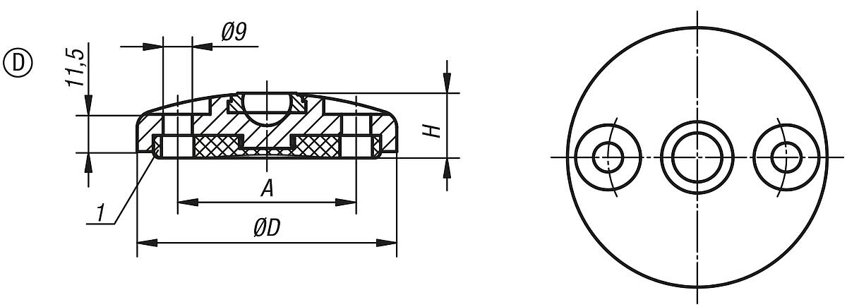 Kipp K0416.40802 TELLER F. GELENKFUß FORM D ANTISLIP, EDELSTAHL - K0416-D Teller fuer Gelenkfuesse aus Zinkdruckguss oder Edelstahl - Form D - Massblatt