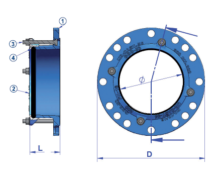 Leschhorn LS-55-100 Flanschadapter für Stahl und Guss Rohre, Rohr Aussendurchmesser 114,3-118 mm, DN 100, Dichtung EPDM, Länge 85 mm, Flanschdurchmesser 222 mm, Betriebsdruck max. 16 bar - LS 55-TZ