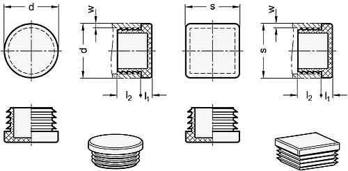 Ganter 991-V18-GR Endstopfen, Kunststoff, rund oder quadratisch - GN 991 Endstopfen - Kunststoff - rund oder quadratisch-Skizze