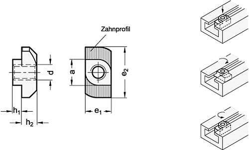 Ganter 505-10-M6-OB HAMMERKOPFMUTTER FÜR T NUTE, OHNE BREMSMOMENT - GN 505 Hammerkopfmuttern fuer T Nuten-Skizze
