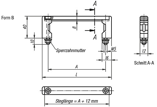 Norelem 06932-055101 UNIVERSAL GERÄTEGRIFF FORM B, A=55, M5, SCHWARZ ELOXIERT - Norelem 06932-B Universal Geraetegriffe - Form B