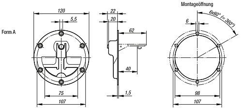 Kipp K0243.1120000 EINBAUGRIFF FORM A EDELSTAHL, - KIPP K0243-A Einbaugriffe Edelstahl - Form A