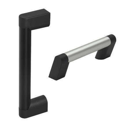 Leschhorn U7-30.S160.01   Alu- Rundrohr Griffe Schenkel schräg  A 160,  Schenkel schwarz, Rohr natur Griff aus Einzelelementen, komplett montiert - Leschhorn U7 Griffserie