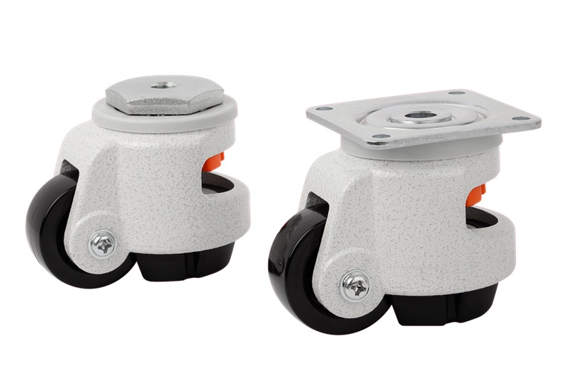 Norelem 95090-050221 HEBEROLLE MIT FESTSTELLSYSTEM, ANSCHRAUBPLATTE, D=50, B=22, H=84, POLYAMID, KOMP:ALUMINIUM - NLM 95090 Heberollen mit integriertem Feststellfuss mit Rueckenloch oder Anschraubplatte