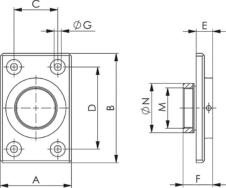 AMF 149STP Anschraubplatte, M: M37x1,5, ØG: 6,5, ØN: 45 - LE 149STP Anschraubplatte -Skizze