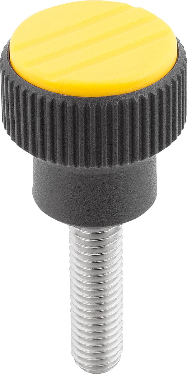 Kipp K0247.01057X10 NOVO.GRIP RÄNDELKNOPF GR.1  M5X10  EDELSTAHL, DECKEL RAPSGELB - K0247-01057X10 NOVO GRIP RAENDELKNOPF GR 1 M5X10 EDELSTAHL - DECKEL RAPSGELB