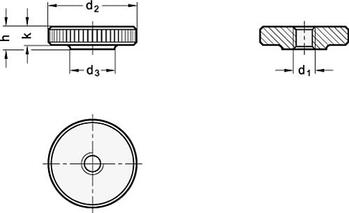 Ganter 467-M10-ZB Flache Rändelmuttern, Stahl, verzinkt, DIN 467 - DIN 467 Flache Raendelmuttern - Stahl - verzinkt-Skizze