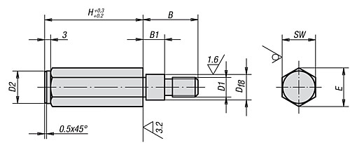 Kipp K0300.10X50 VORRICHTUNGSFUSS MIT GEWINDEZAPFEN, D1=M10, H=50 - KIPP K0300 Vorrichtungsfuesse mit Gewindezapfen