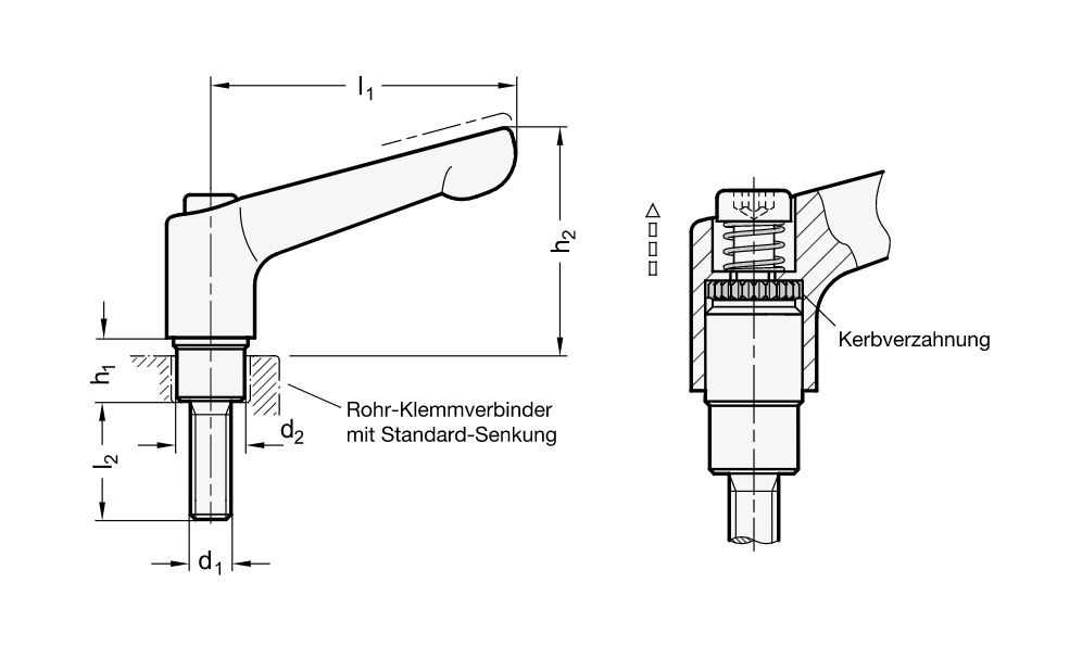 Ganter 911-45-M6-20-SR Verstellbare Klemmhebel für Rohr-Klemmverbinder / Verfahrschlitten - GN 911 Verstellbare Klemmhebel fuer Rohr-Klemmverbinder - Verfahrschlitten - Skizze