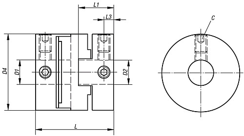 Norelem 23032-0016 KREUZSCHIEBERKUPPLUNG GR.16, VORGEBOHRT  D1+D2=4 (23032 0007 - Norelem 23032 Kreuzschieberkupplungen Klemmung mit Gewindestift