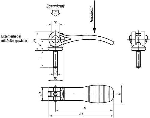 Norelem 04232-1521105X20 EXZENTERHEBEL GR.1 M5X20, MIT KUNSTSTOFFGRIFF - Norelem 04232-AG Exzenterhebel mit Kunststoffgriff mit Aussengewinde - Stahl oder Edelstahl