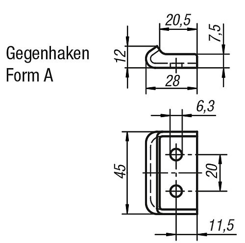 Kipp KIPP K0048.9163281 GEGENHAKEN ZU SPANNVERSCHLUSS, FORM A, STAHL - KIPP K0048-GHA Gegenhaken Form A