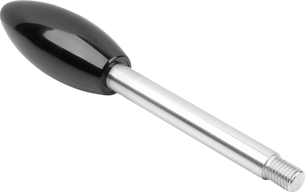 Norelem 06360-1708X35 GRIFFSTANGE M06, L=35, D=8, FORM:B OVALKNOPF, EDELSTAHL BLANK, KOMP:DUROPLAST SCHWARZ HOCHGLANZPOLIERT - 06360-1708X35 GRIFFSTANGE M06-L 35-D 8-FORM B OVALKNOPF-EDELSTAHL BLANK-KOMP DUROPLAST SCHWARZ HOCHG