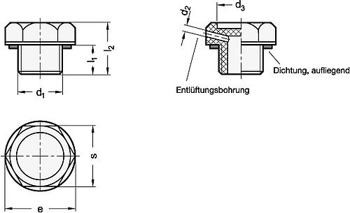 Ganter 745-G1/8-2 ELESA VERSCHLUSSSCHRAUBE - GN 745 Verschlussschrauben - Kunststoff - mit Flachdichtung-Skizze