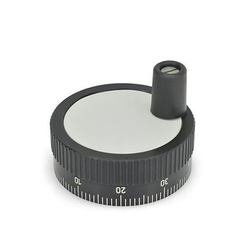 Ganter  736.1-52-Z10-A-S Zustellräder mit Standard-Skala, Aluminium, schwarz eloxiert - GN 736-1 Zustellraeder mit Standard Skala-Abbildung